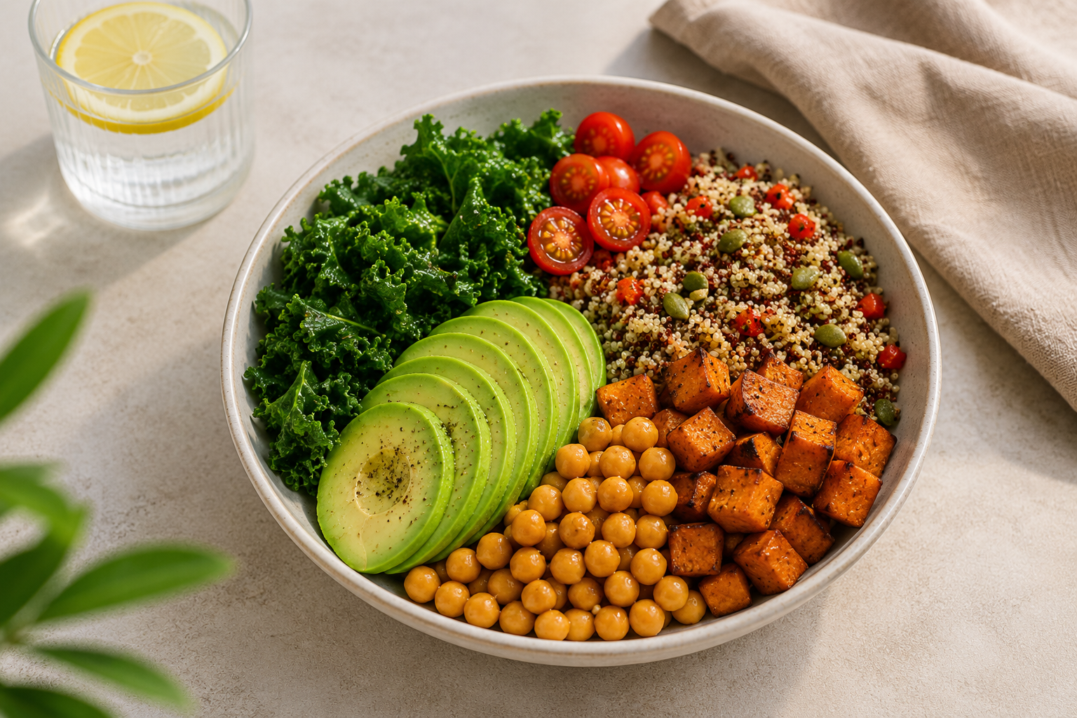 Fresh balanced meal with vegetables and avocado