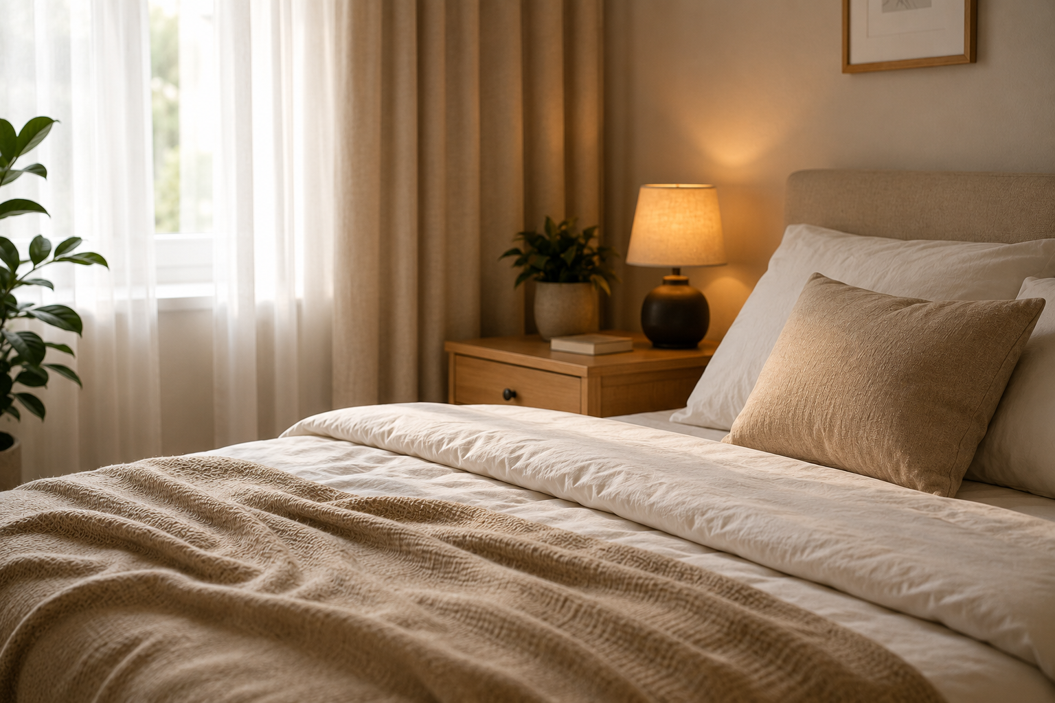 Calm bedroom prepared for rest