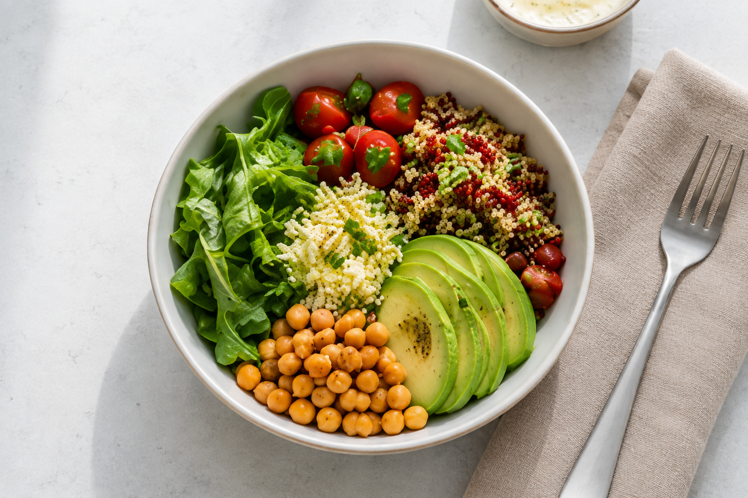 Fresh balanced meal with vegetables and avocado